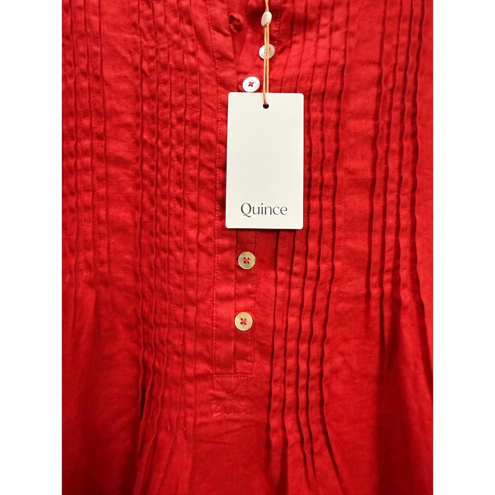 Quince NEW Swing Dress Chili Red 100% European Linen Pintuck summer resort XL - Picture 9 of 10